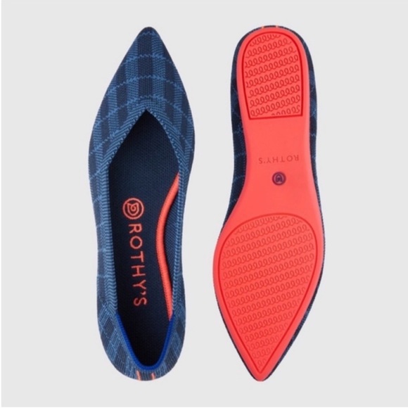 Rothy's The Point Flat Indigo Gingham Plaid Point Toe Size 8 Retired Print - Picture 1 of 14